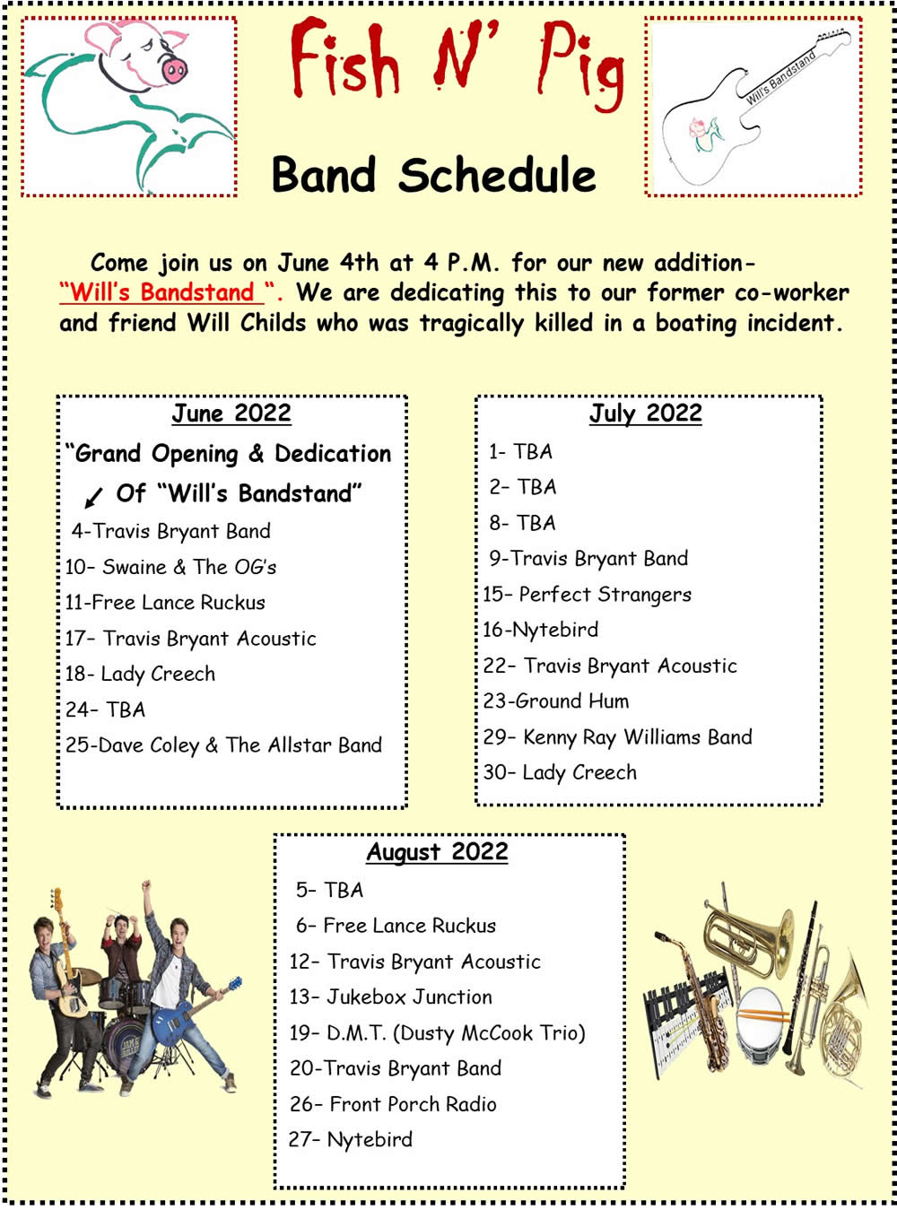 2022 Band Schedule