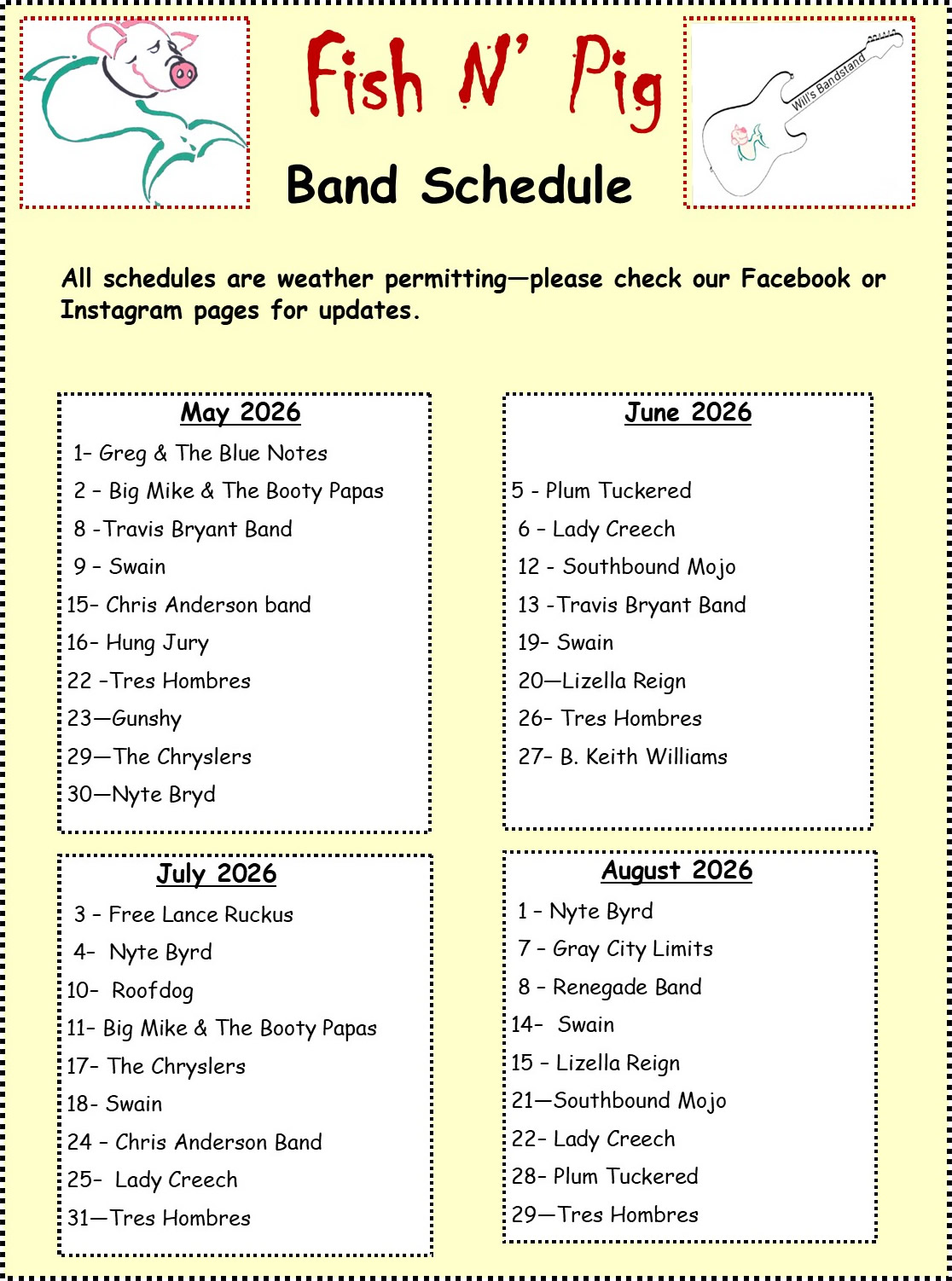 Summer 2026 Band Schedule